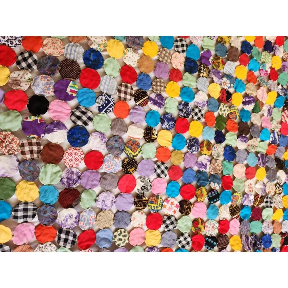 Gorgeous Vintage Handmade YoYo Hand Sewn Quilt Topper Stylish Cottage 94 × 51‎